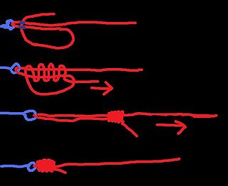 Uni knot tied through a hook eye